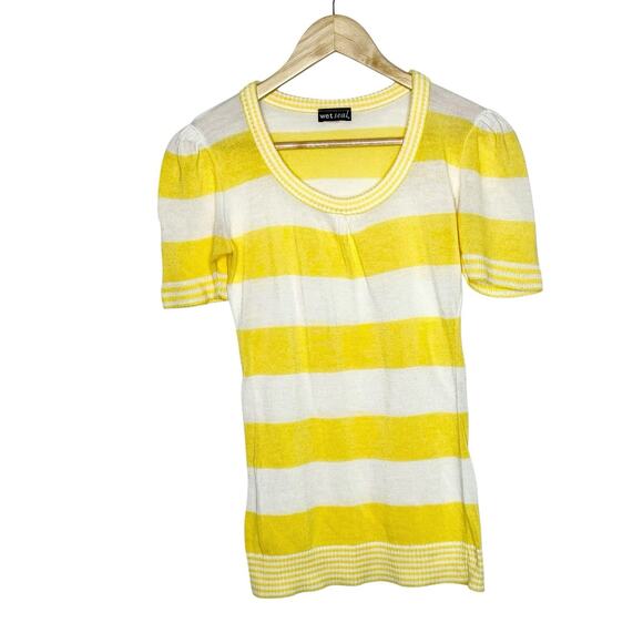 Y2K Vintage Wet Seal Striped Sweater Top Yellow Womens Small Preppy Collegiate - Picture 1 of 6